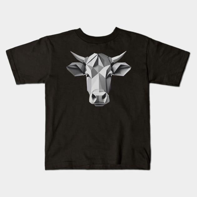 Cow head origami black and white Kids T-Shirt by Marhcuz